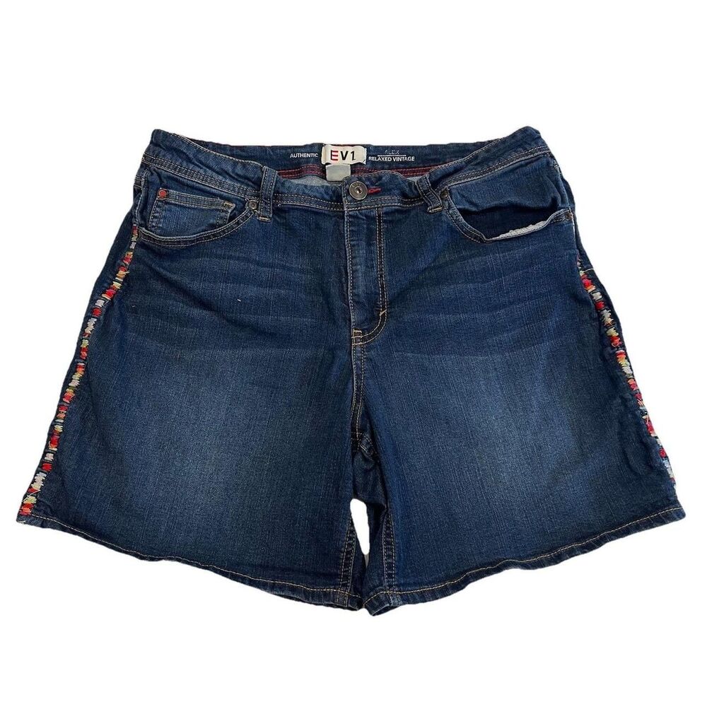 Womens EV1 Alex Size 12 Denim Shorts‎ Relaxed Vintage Colorful Stitched Seam